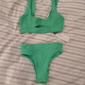 Green Bond Eye Textured Bikini Set